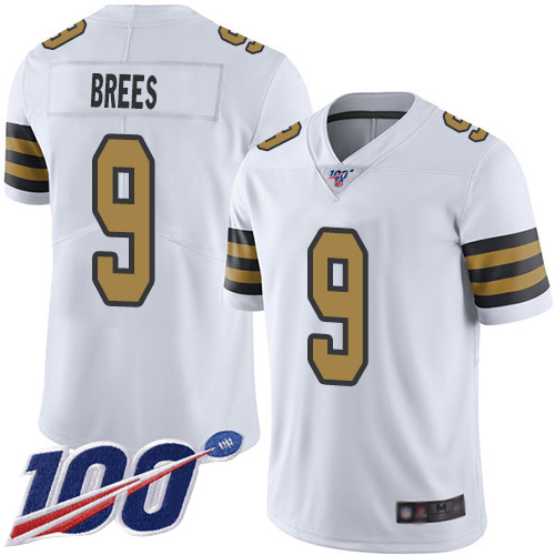 Men's New Orleans Saints #9 Drew Brees White 2019 100th Season Color Rush Limited Stitched NFL Jersey